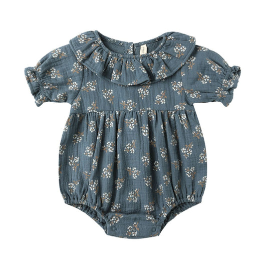 Collared Romper || Blue Floral