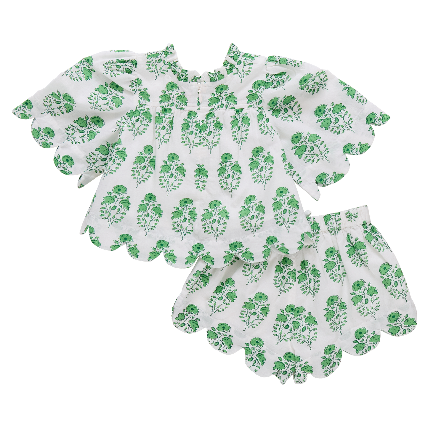 Girls Misha Scallop 2-Piece Set - Green Strawflower