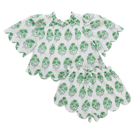 Girls Misha Scallop 2-Piece Set - Green Strawflower