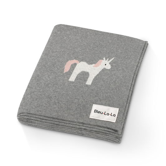 Knit Unicorn Blanket - Grey