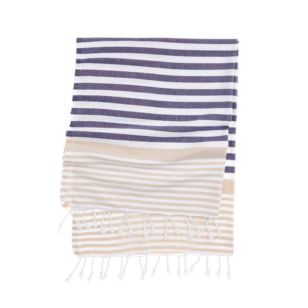 Amalfi Turkish Beach Towel - Navy/Beige