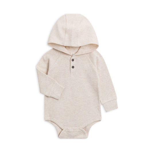 Cole Waffle Hooded Bodysuit- Heather Oat