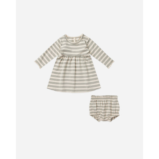 Long Sleeve Baby Dress || Basil Stripe