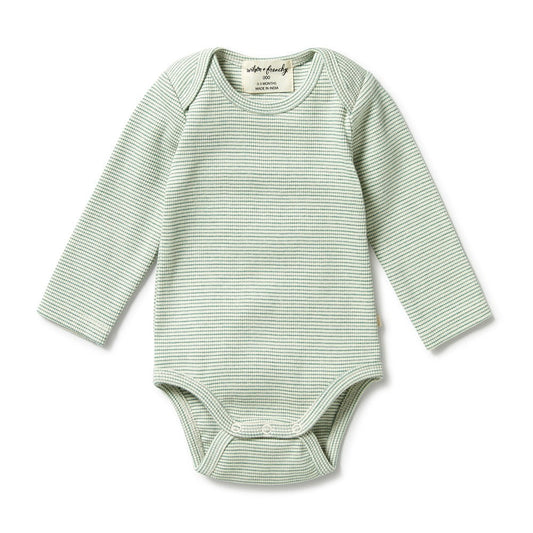 Organic Stripe Rib Envelope Bodysuit - Deep Sea
