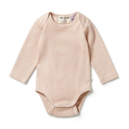 Organic Stripe Rib Envelope Bodysuit - Rose