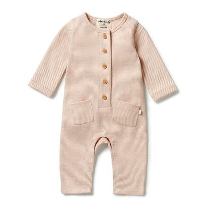 Organic Stripe Rib Slouch Growsuit - Rose