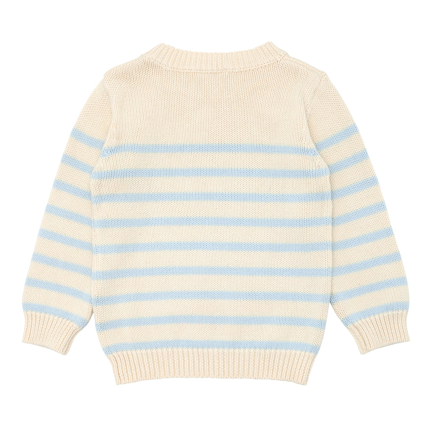 blue and cream stripe knit sweater